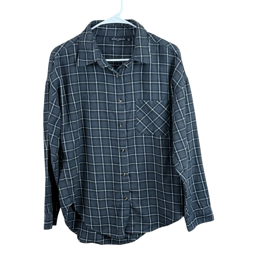 Brandy Melville Long‎ Sleeve Button Shirt Women's One Size Gray Plaid Flannel